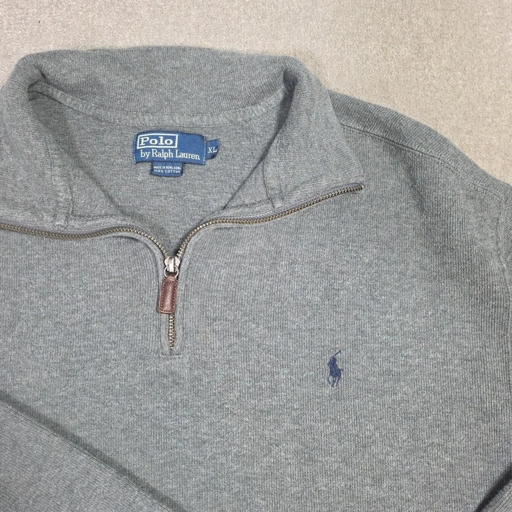 Polo Ralph Lauren Men's XL X-Large Gray 1/4 Zip Pullover Sweater Cotton Classic
